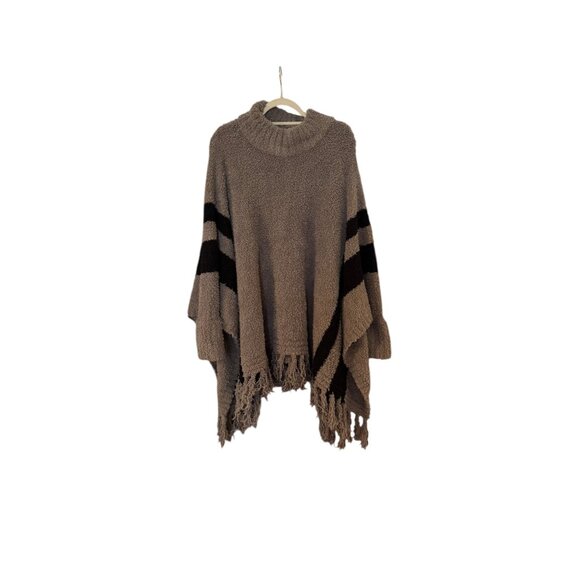 Barefoot Dreams Sweaters - Barefoot Dreams Poncho Brown Black Accent Tassel One Size